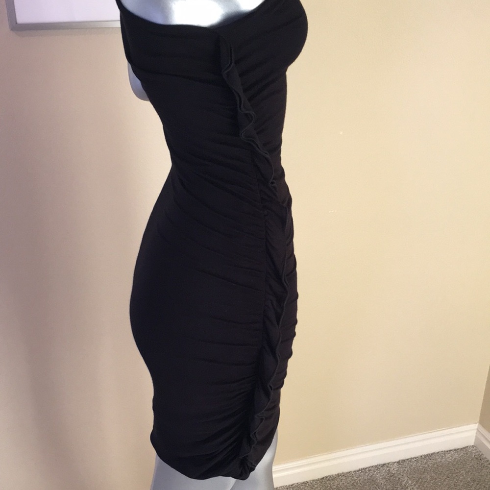 One Shoulder Ruched / Shirred Ruffle Dress - Picture 12 of 13